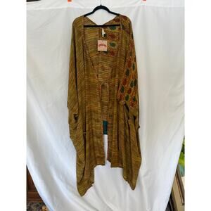 NWT Kantha Bae Gia Kimono early turquoise watercolor details sari silk